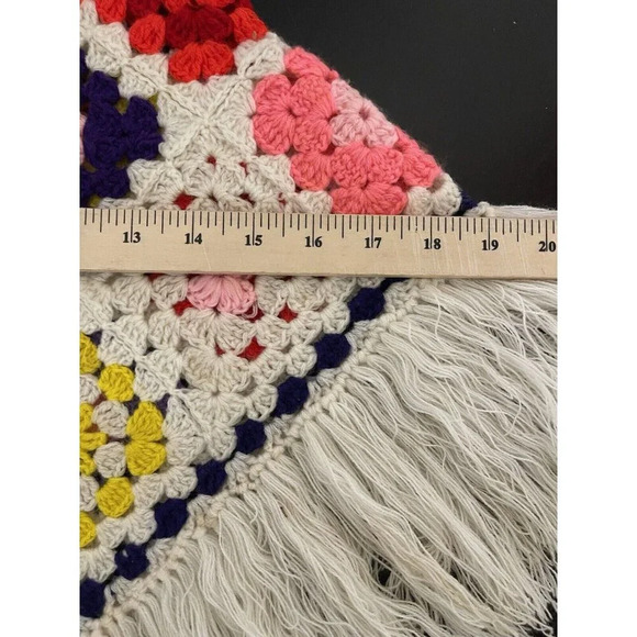 Infant Baby Toddler Crochet Hooded Shawl Handmade Multicolor Retro Boho Fringe - Picture 5 of 5